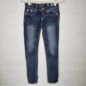Miss Me Girl's Size 14 Jeans Skinny Fleur De Lis Studded Jewels Embroidered